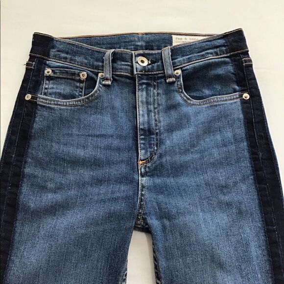 Rag & Bone Blue Side Stripe Skinny Jeans In Indigo Tux Good Condition Size 25 - Picture 5 of 12
